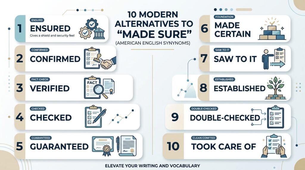 10 alternatives to made sure including ensured confirmed and verified
