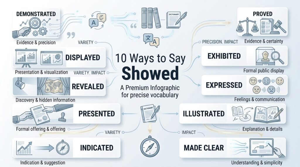 10 ways to say showed including demonstrated revealed and displayed