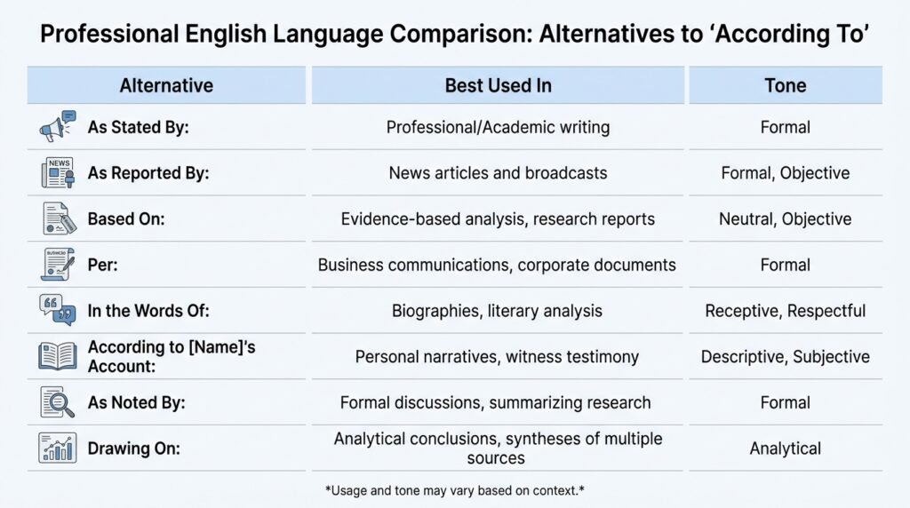 Comparison of alternatives to according to by tone and usage