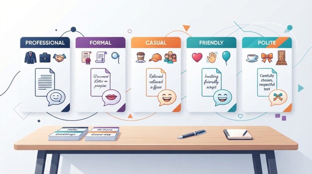 Comparison of alternative phrases for formal, casual, and professional communication