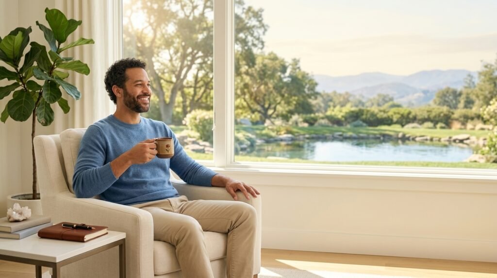 Person enjoying a peaceful and happy moment in life