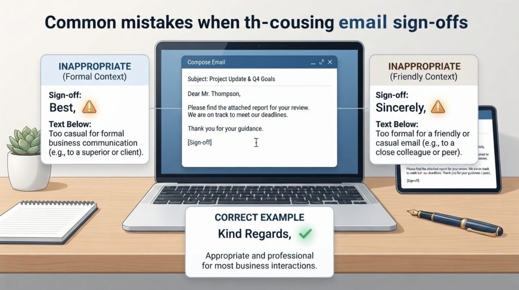 Common mistakes when choosing a professional email closing