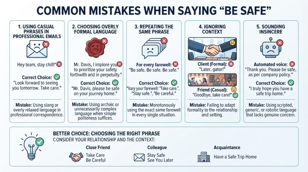 Common mistakes when choosing another way to say be safe