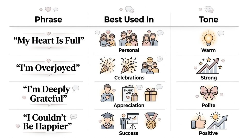Comparison of alternatives to my heart is happy with tone and usage