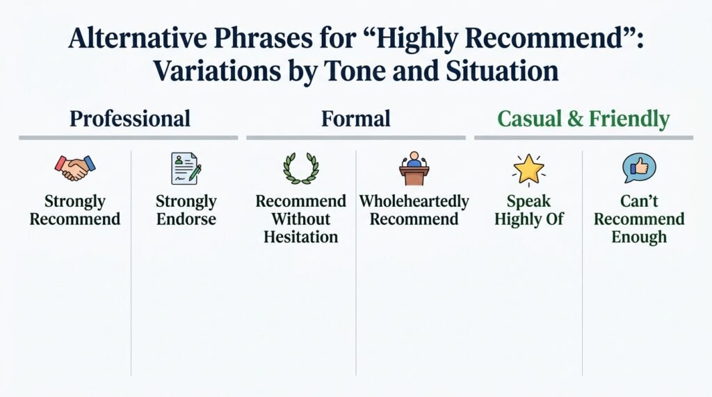 Comparison of highly recommend alternatives by tone and situation