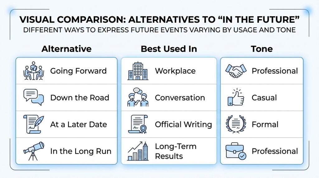Comparison of alternatives to in the future by tone and usage