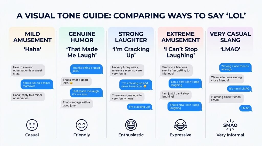 Comparison of LOL alternatives by tone and conversational use