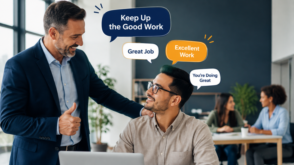 Manager giving positive feedback to an employee