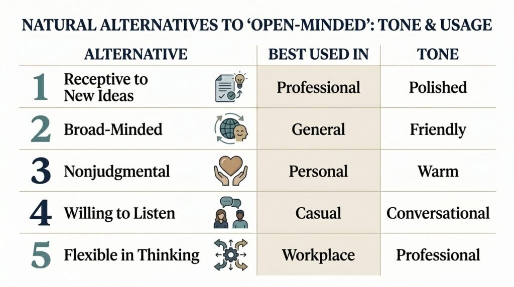 Comparison of open-minded alternatives by tone and usage