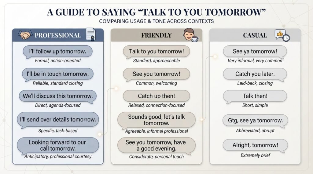 Professional, friendly, and casual alternatives to talk to you tomorrow