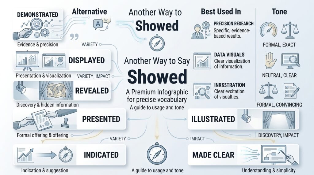 Comparison of alternatives to showed by usage and tone