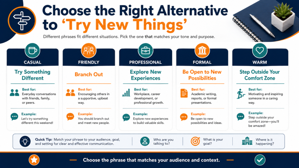 Comparison of alternatives to try new things by tone and context