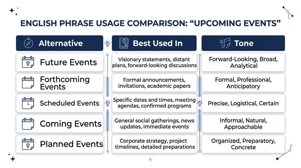 Comparison of phrases for upcoming events and their tones