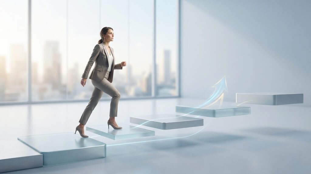 Illustration showing the meaning of the phrase next step and moving forward in a process