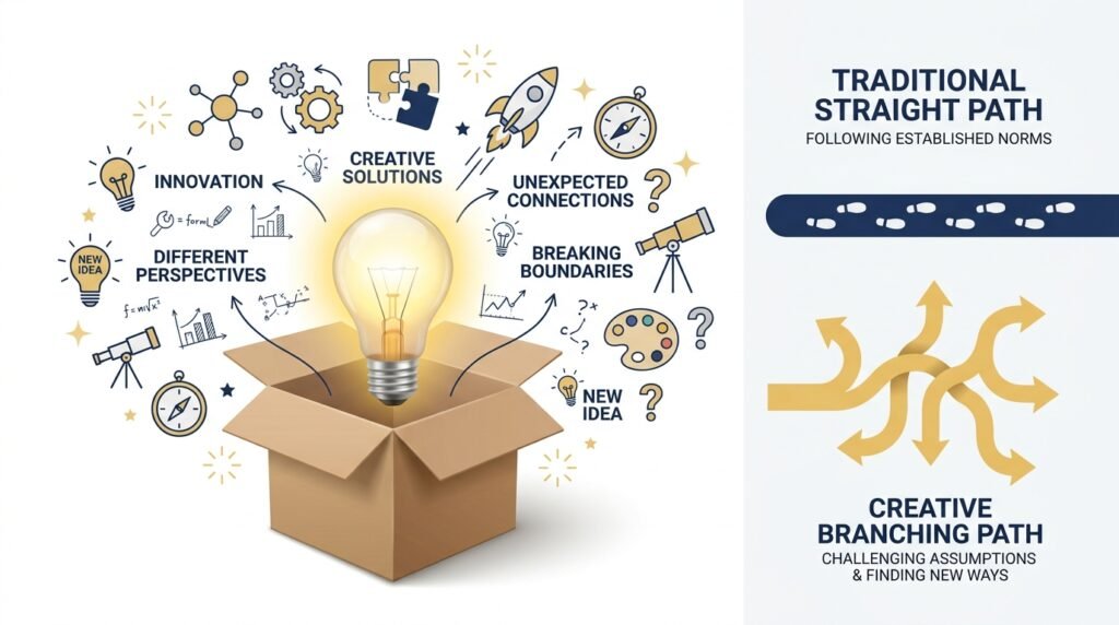Visual explanation of what thinking outside the box means
