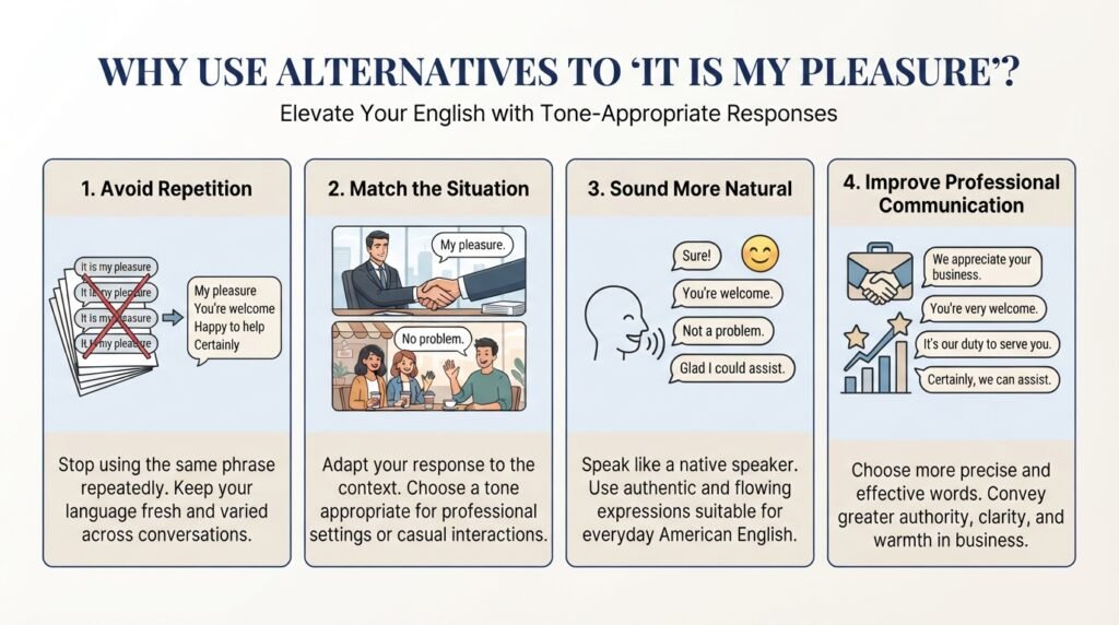 Benefits of using different ways to say it is my pleasure