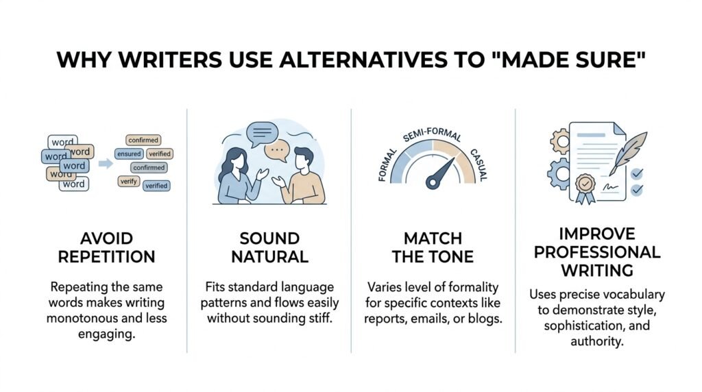 Benefits of using alternatives to made sure in writing