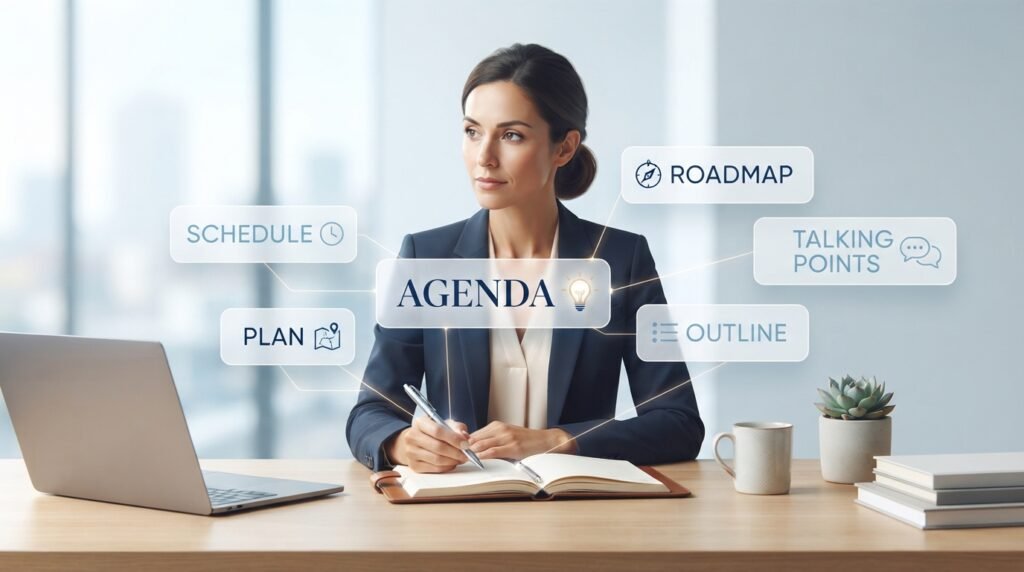 Professional illustration showing different alternatives to the word agenda